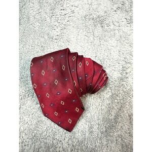 Brooks Brothers Makers Silk Tie necktie red embroidered Yellow Blue Diamonds